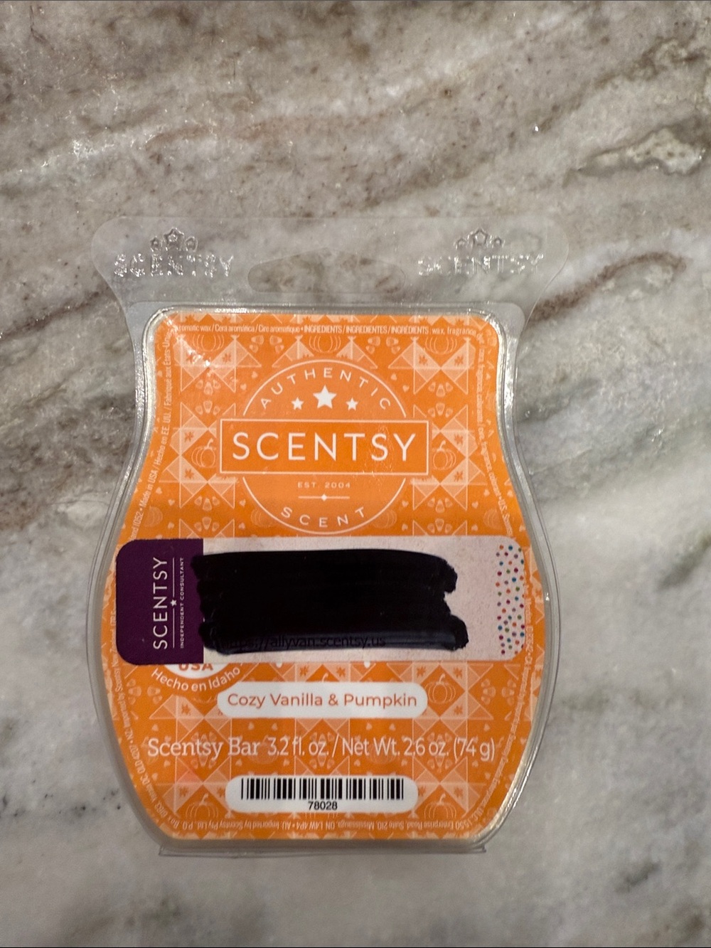 Scentsy Cozy Vanilla & Pumpkin Wax Bar - Orange